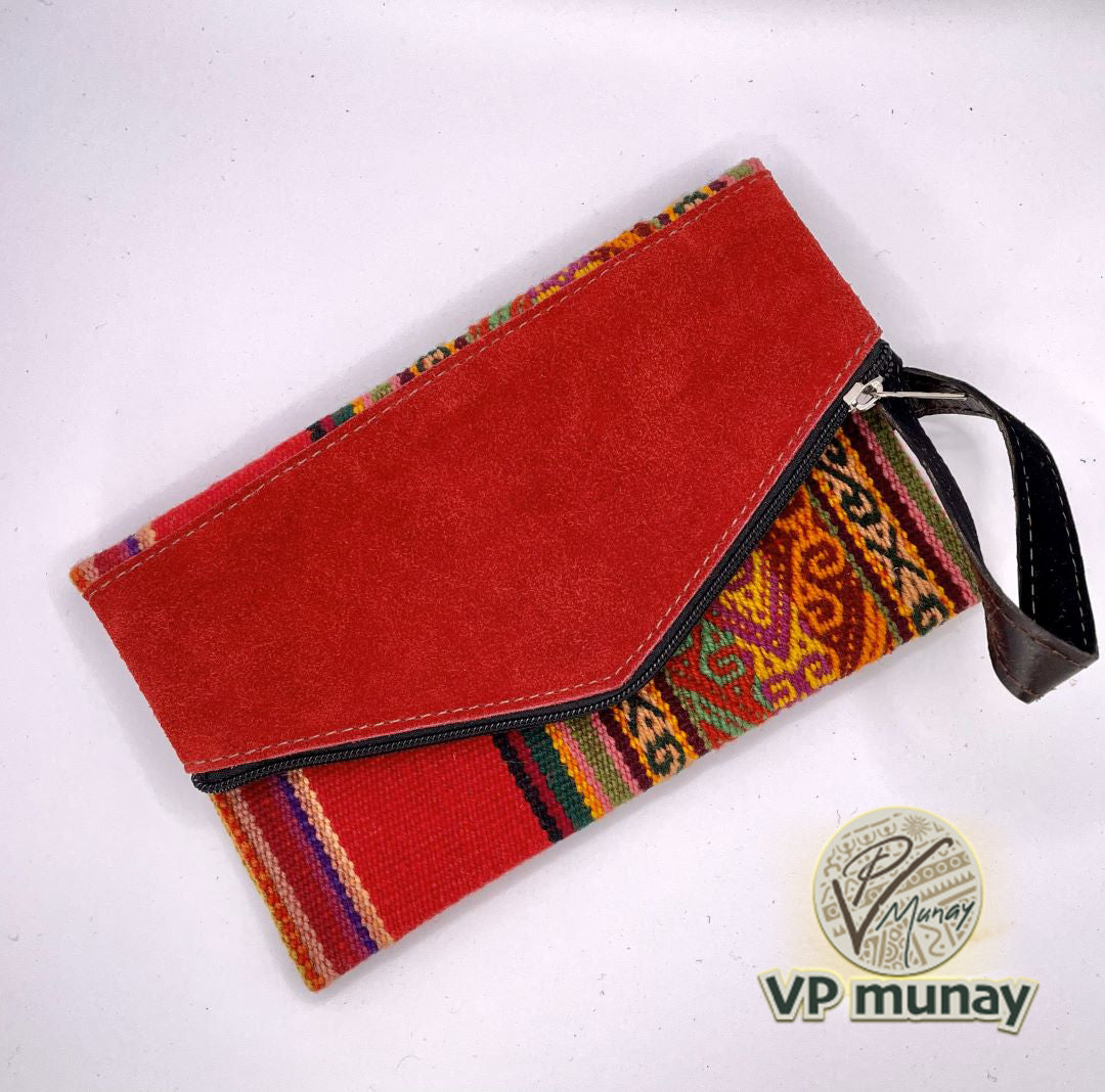 Red suede online clutch