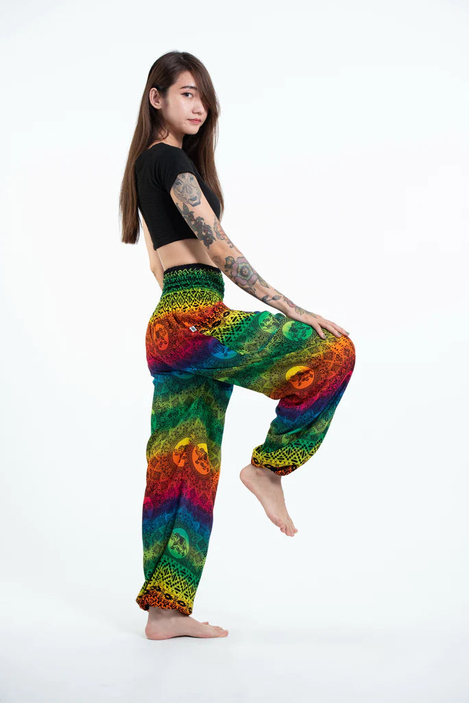 Rainbow in Green Elephant Unisex Pants, Thailand