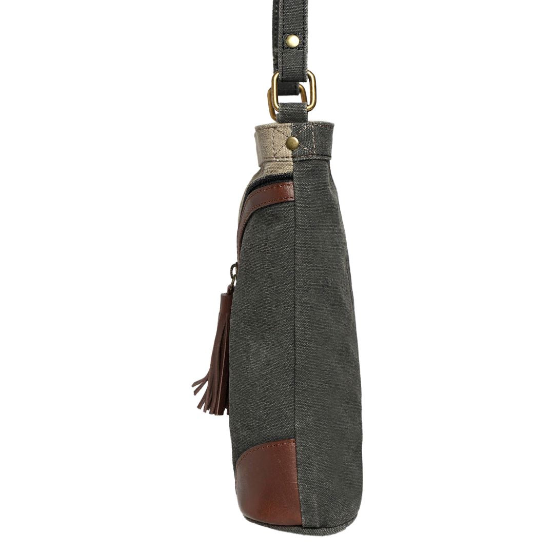 Crossbody Bag, Black Grey Canvas (ORIGINAL LEATHER), India