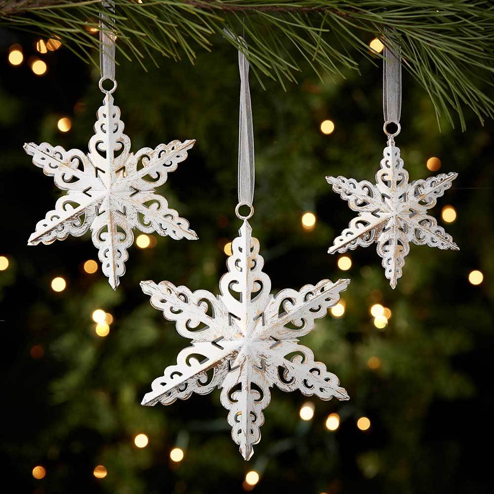 Antique White Snowflake Ornament Set, India