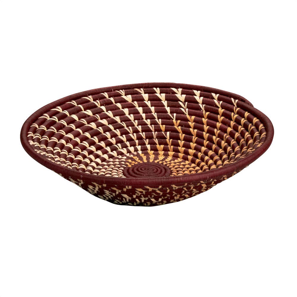 Raffia Basket - Burgundy Twist, Uganda