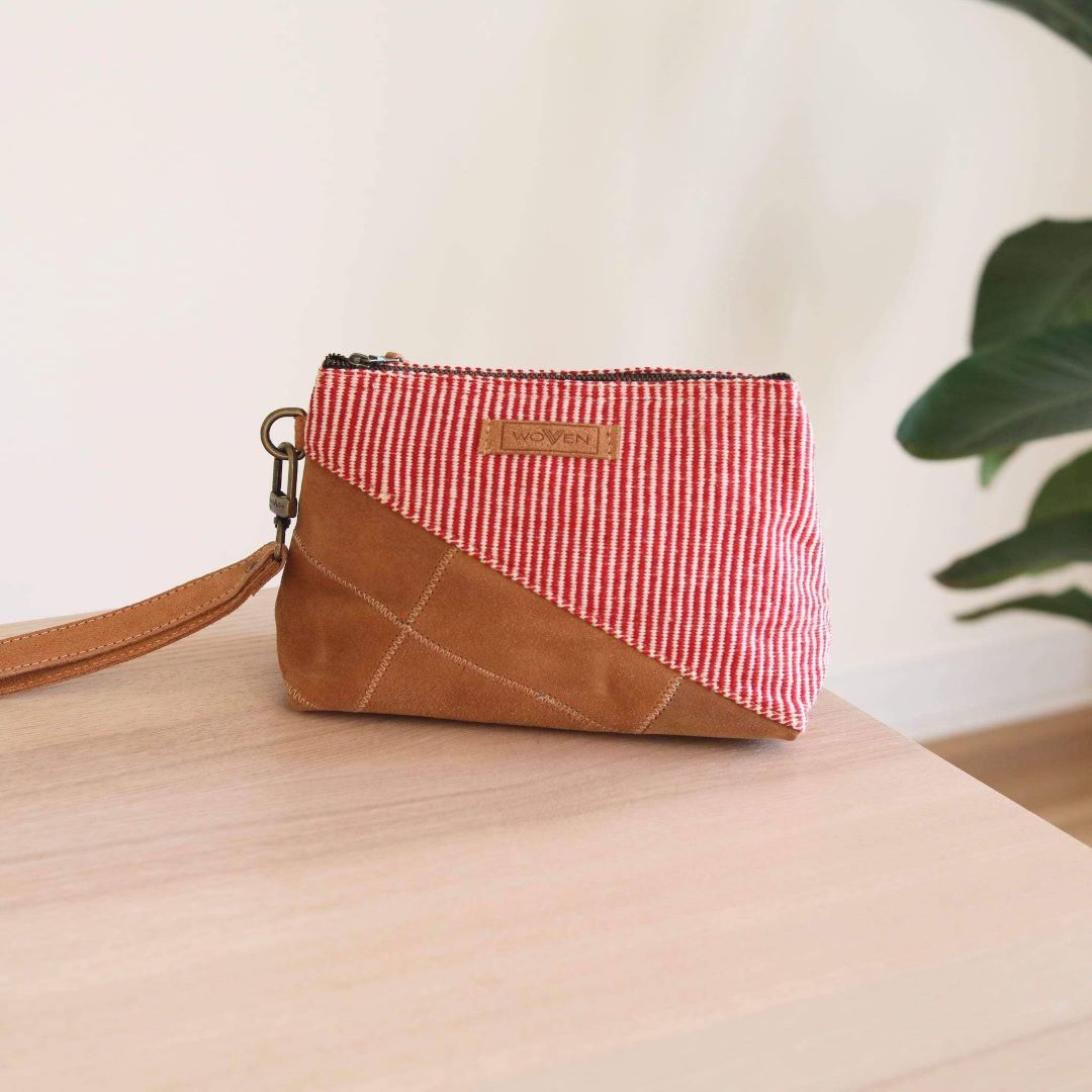 Woven Oblique Red Makeup Bag