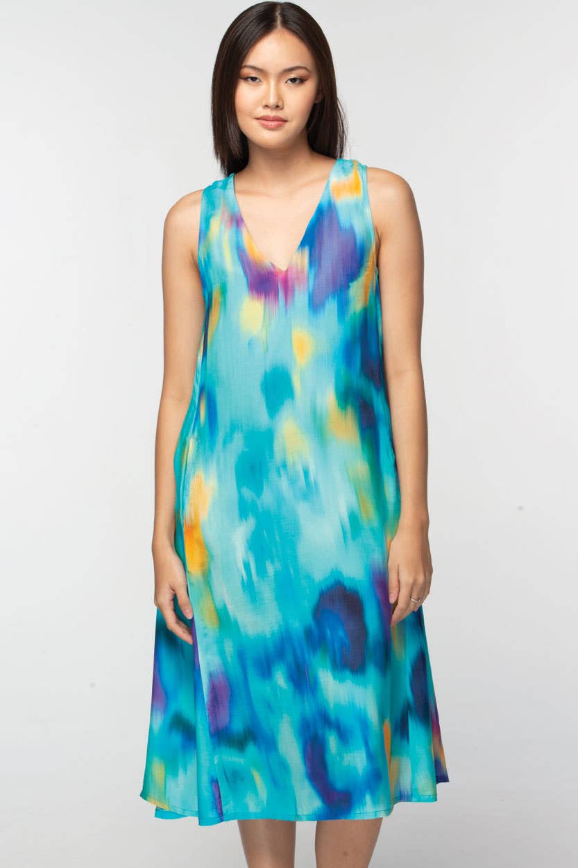 Aisha Cupro Dress:  Turquoise Multi