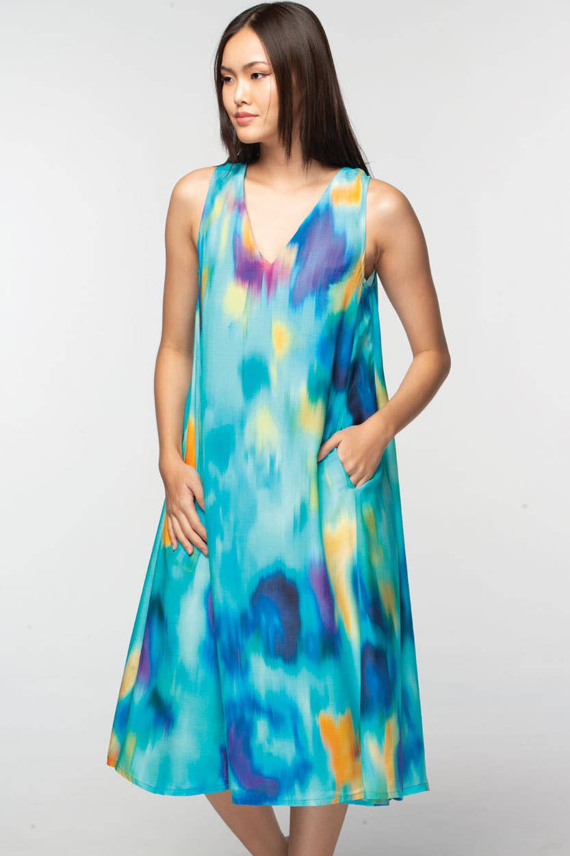 Aisha Cupro Dress:  Turquoise Multi