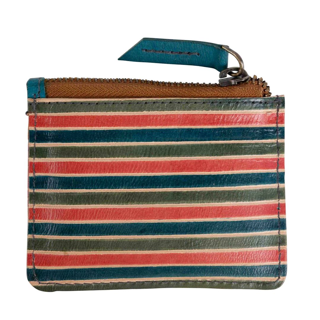 Striped Zip Leather Card Case, India