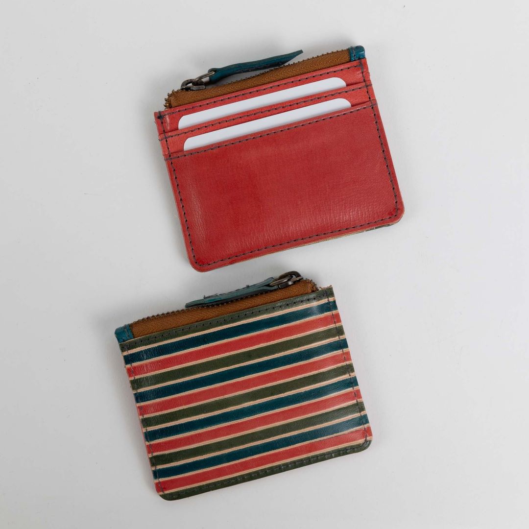 Striped Zip Leather Card Case, India