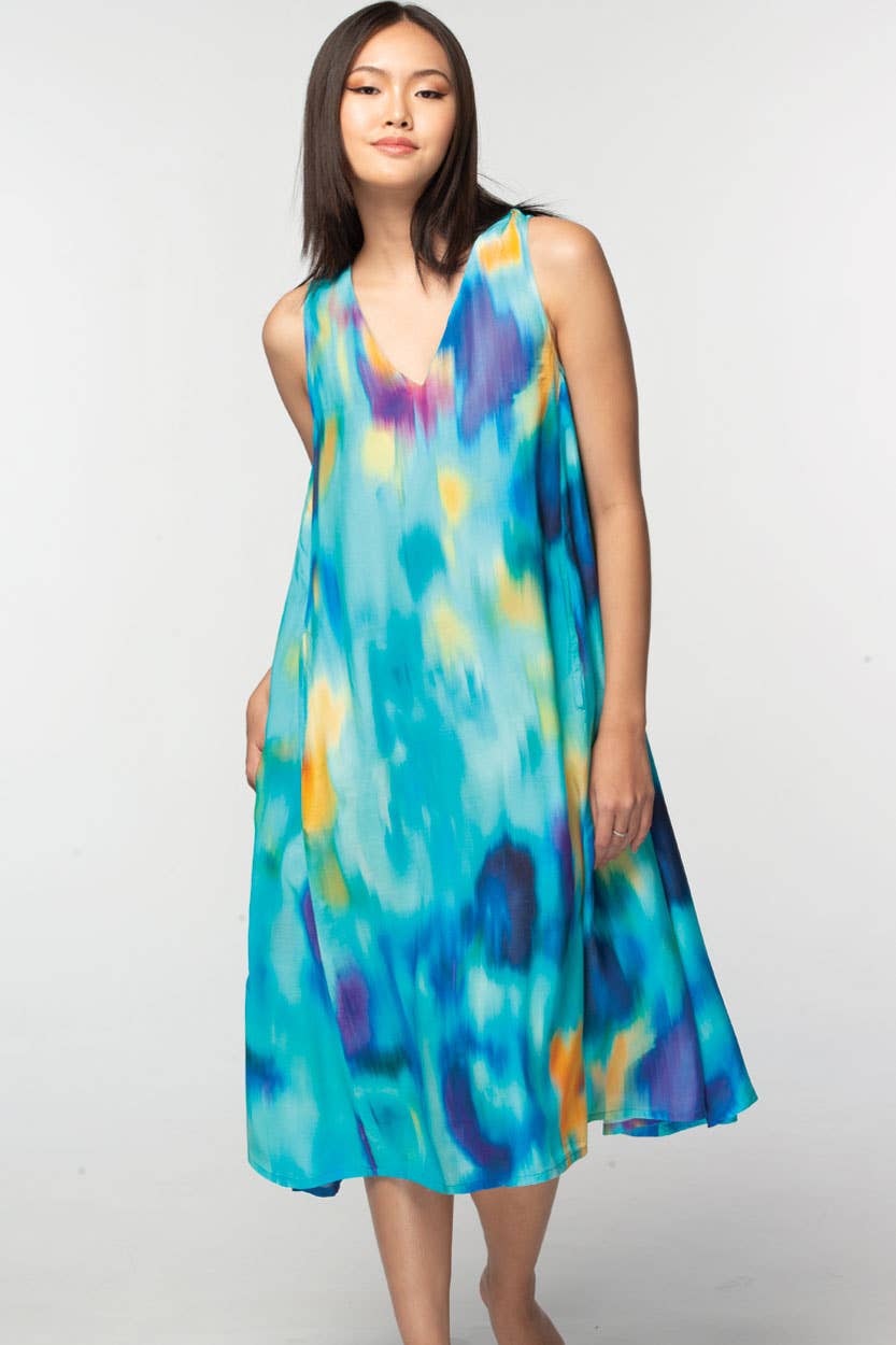 Aisha Cupro Dress:  Turquoise Multi