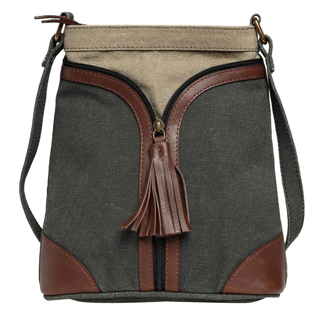 Crossbody Bag, Black Grey Canvas (ORIGINAL LEATHER), India