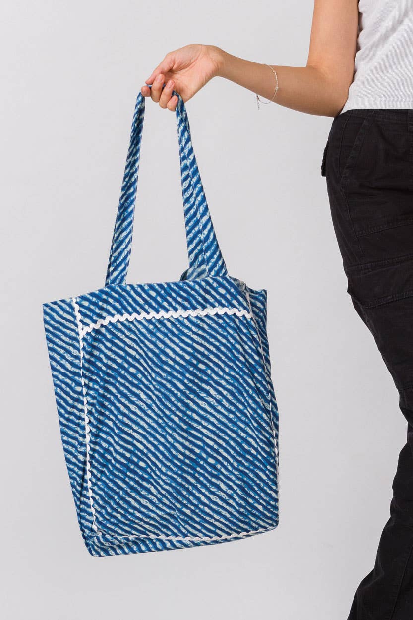 Cotton Fabric Tote Bags: Blue, India