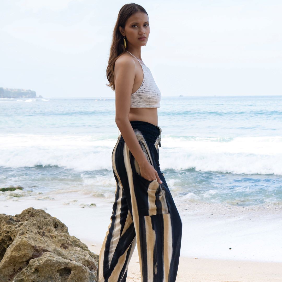 Bold Abstract Tie Dye Bali Pant In Grey & Gold, Indonesia