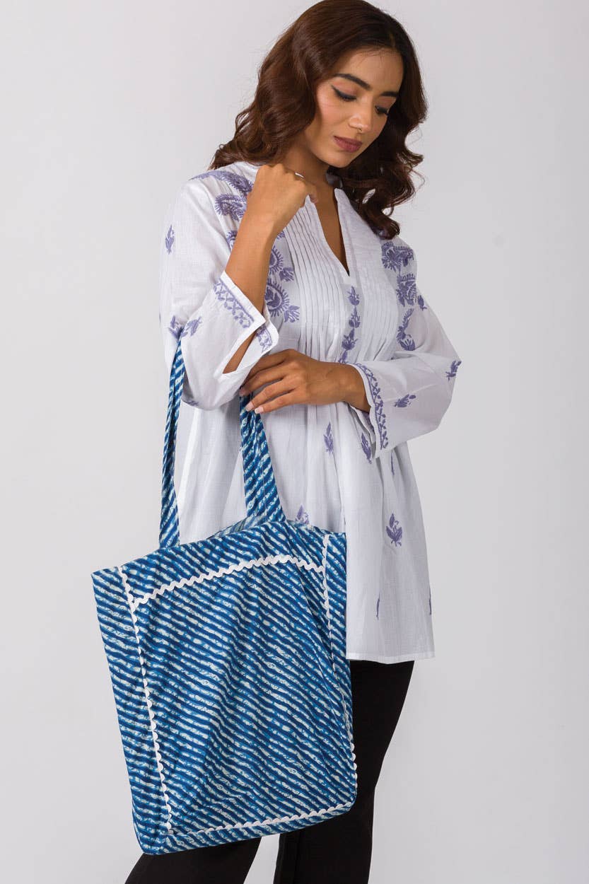 Cotton Fabric Tote Bags: Blue, India