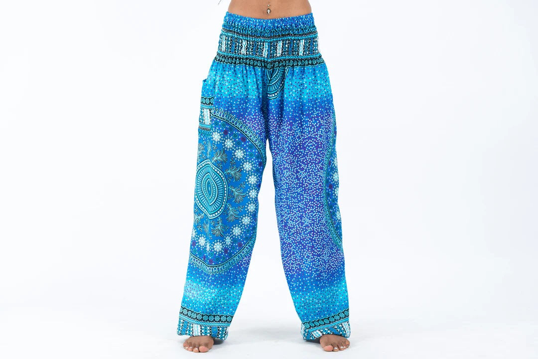 Tribal Chakras Women's Harem Pants in Blue, Thailand