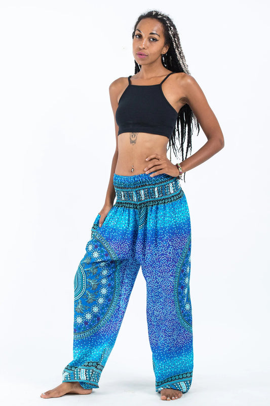 Tribal Chakras Women's Harem Pants in Blue, Thailand