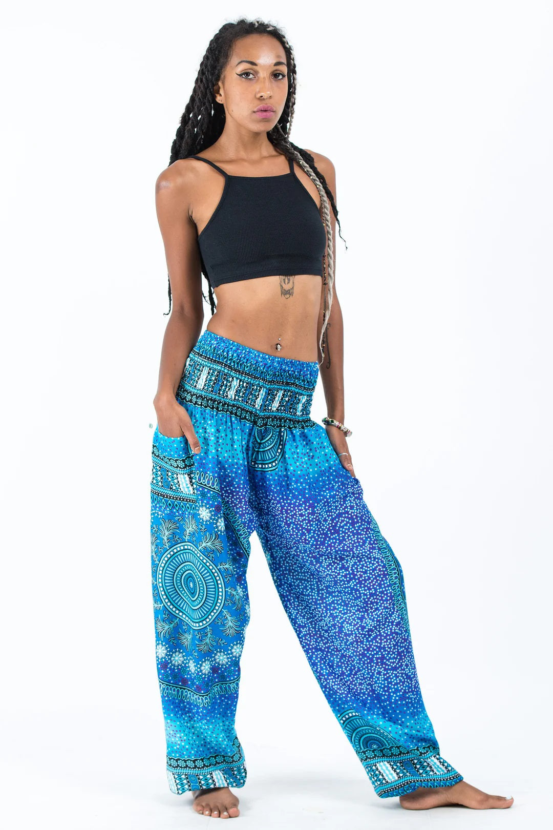 Tribal Chakras Women's Harem Pants in Blue, Thailand