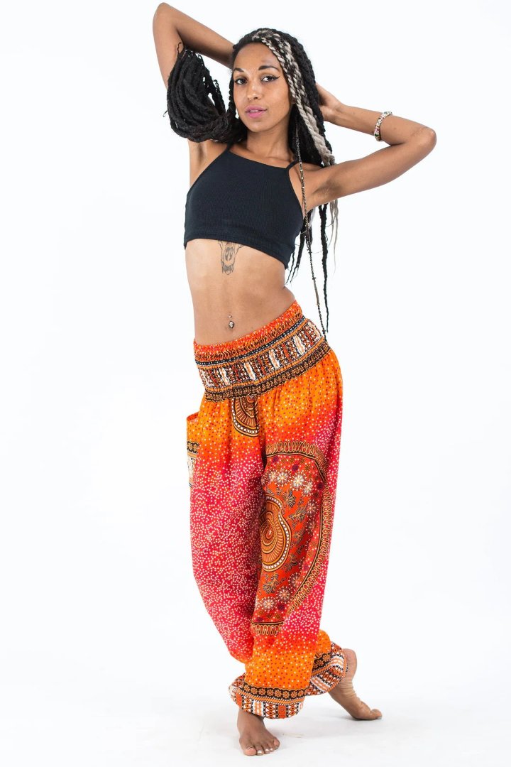 Tribal Chakras Women's Harem Pants in Orange, Thailand