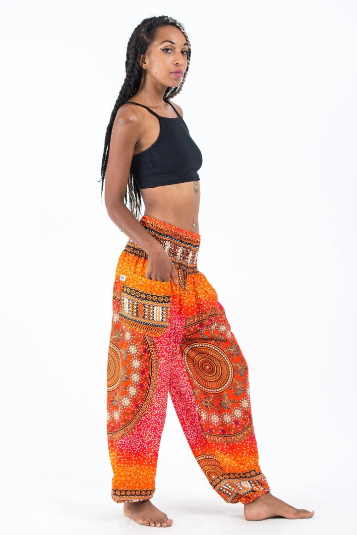 Tribal Chakras Women's Harem Pants in Orange, Thailand