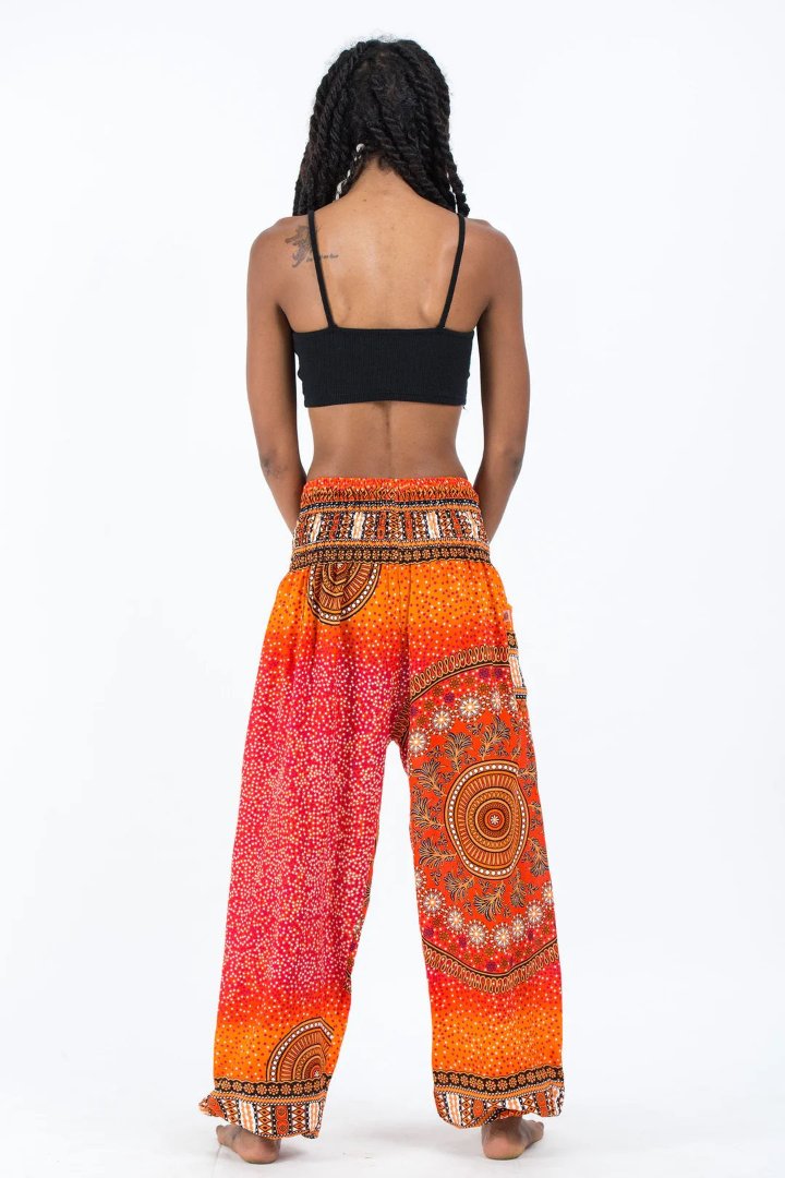 Tribal Chakras Women's Harem Pants in Orange, Thailand