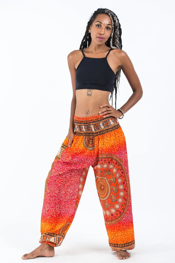 Tribal Chakras Women's Harem Pants in Orange, Thailand