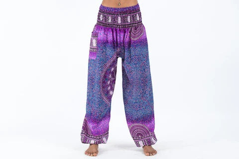 Tribal Chakras Women's Harem Pants in Purple, Thailand