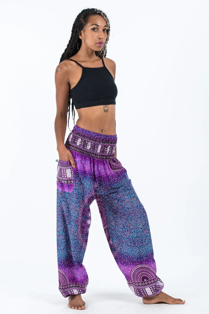 Tribal Chakras Women's Harem Pants in Purple, Thailand