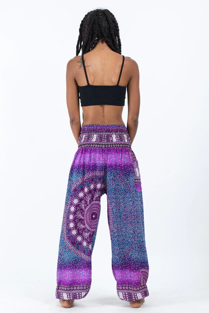 Tribal Chakras Women's Harem Pants in Purple, Thailand