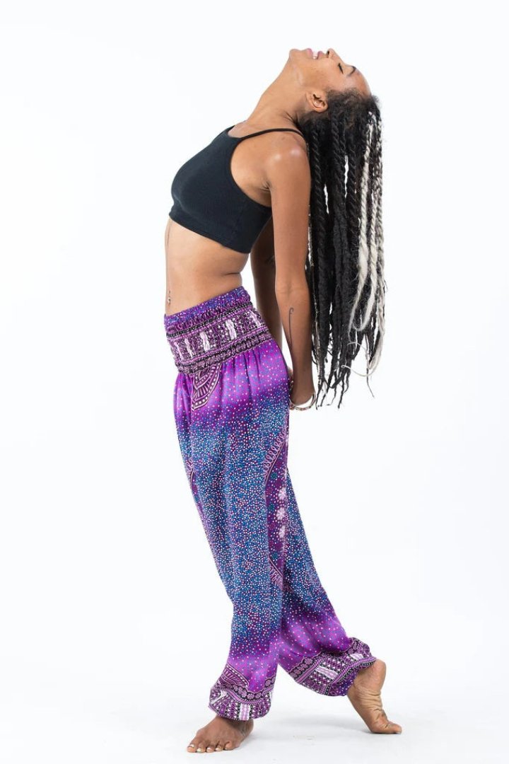 Tribal Chakras Women's Harem Pants in Purple, Thailand