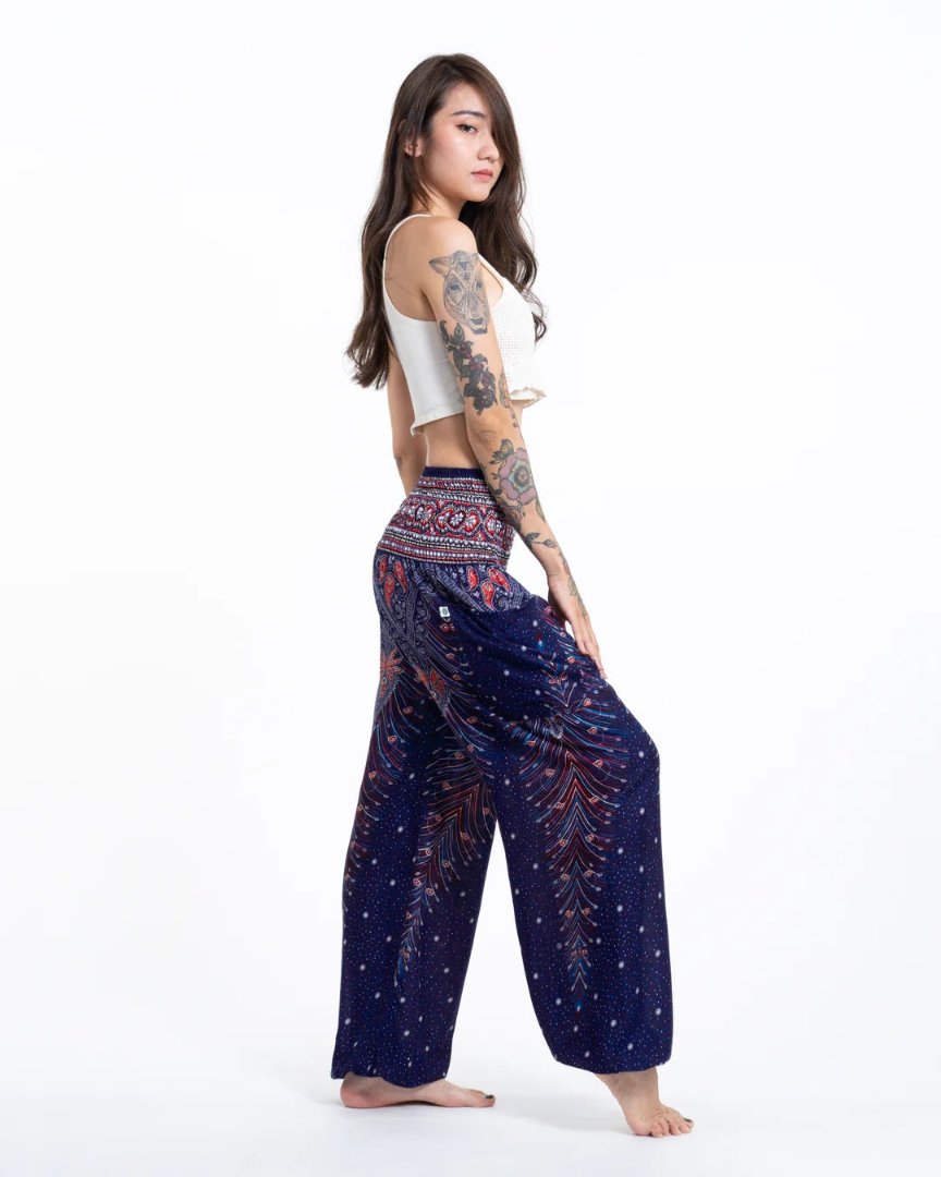 Peacock Feathers in Blue / Unisex Harem Pants, Thailand