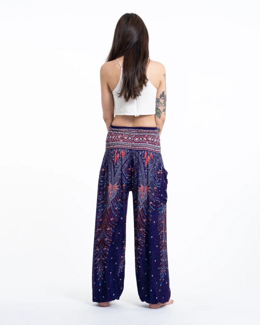 Peacock Feathers in Blue / Unisex Harem Pants, Thailand