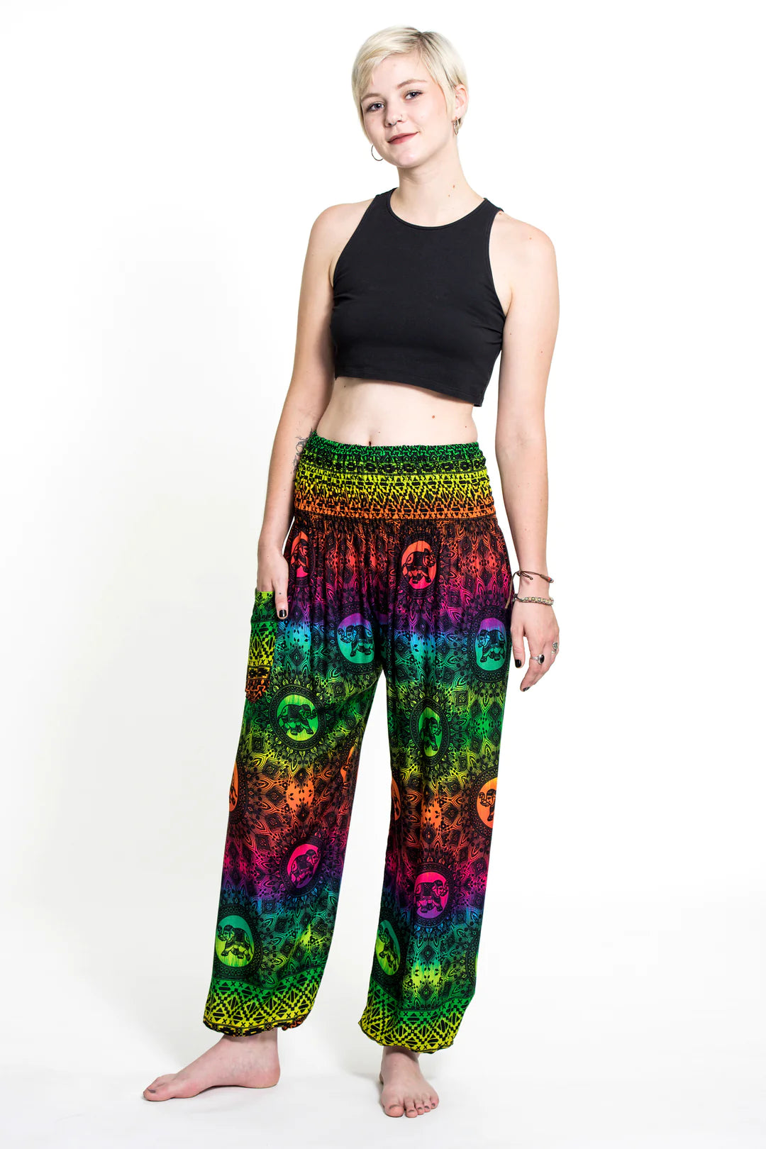 Rainbow in Green Elephant Unisex Pants, Thailand