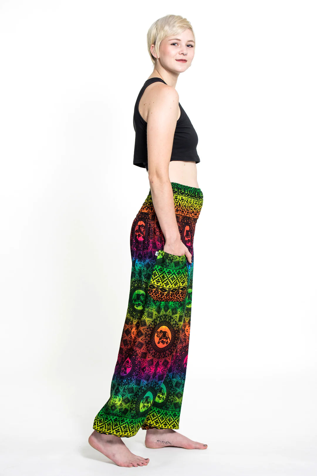 Rainbow in Green Elephant Unisex Pants, Thailand