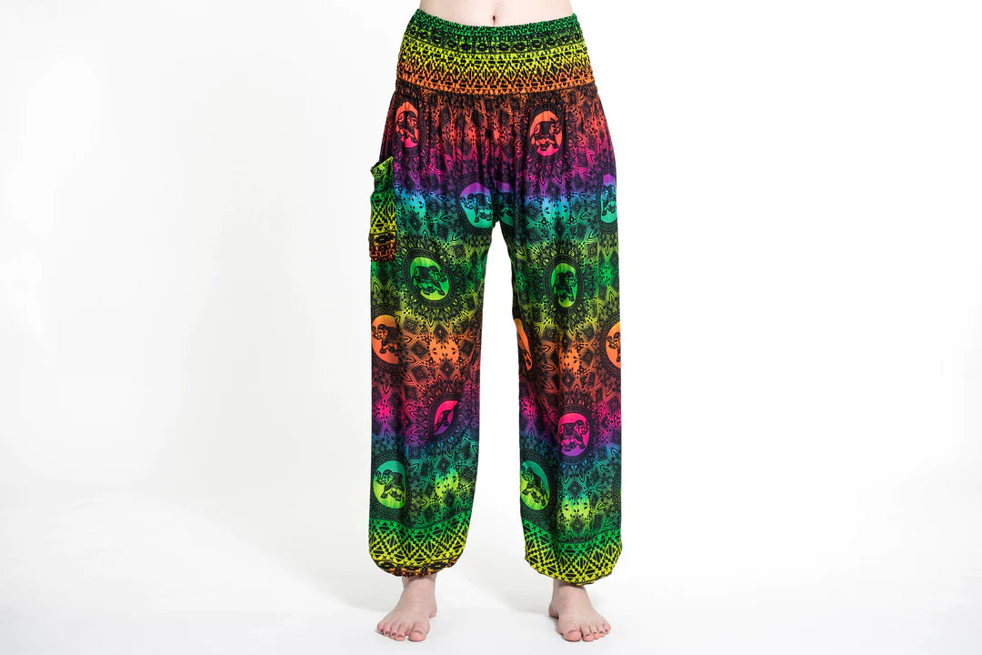 Rainbow in Green Elephant Unisex Pants, Thailand