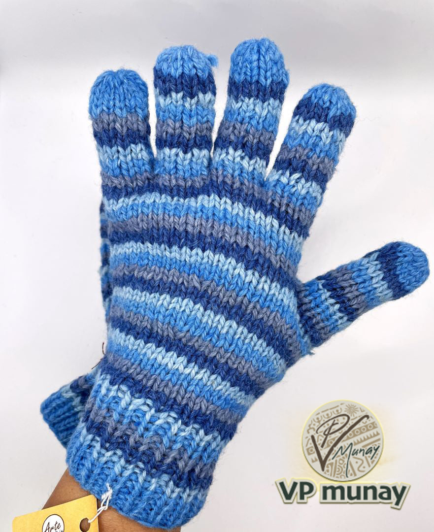 Alpaca Handmade Gloves - Striped Light Blue , Bolivia