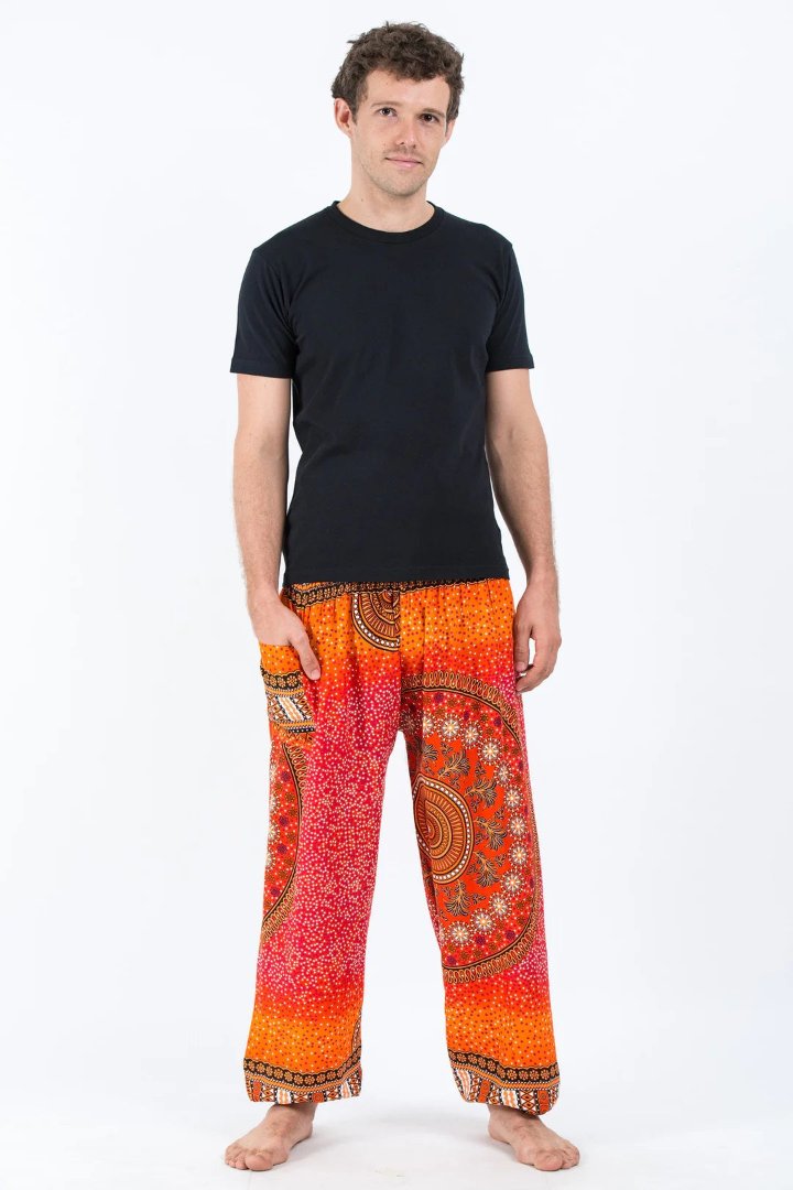 Tribal Chakras Women's Harem Pants in Orange, Thailand