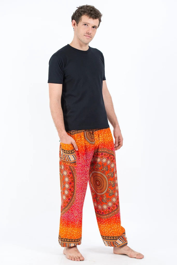 Tribal Chakras Women's Harem Pants in Orange, Thailand