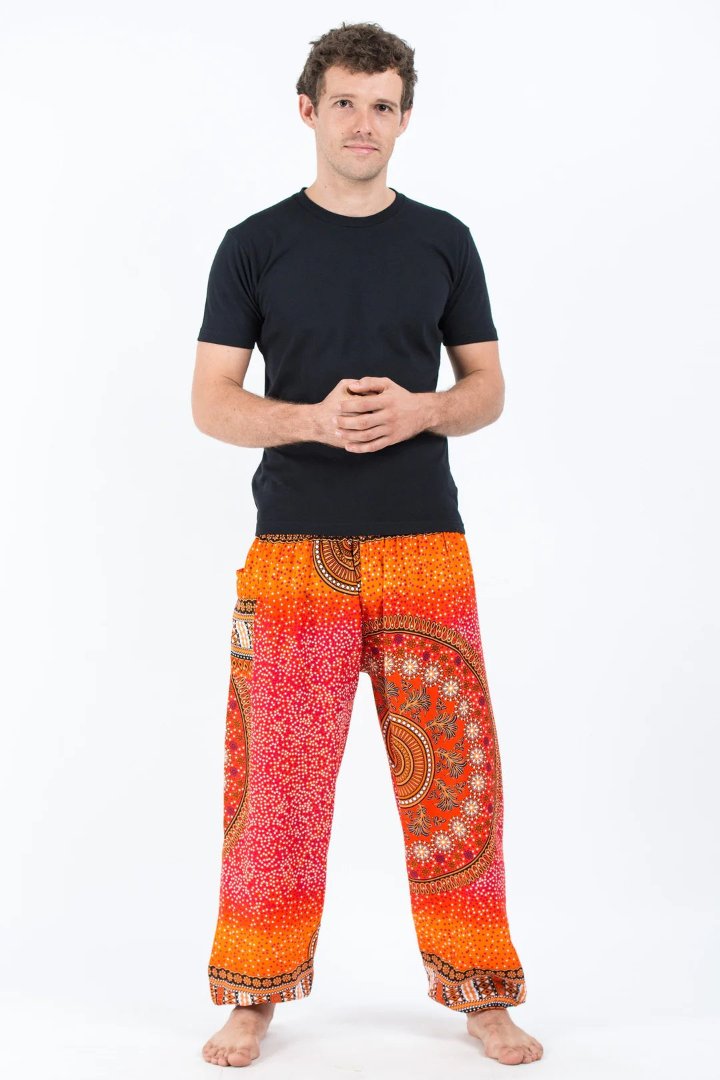 Tribal Chakras Women's Harem Pants in Orange, Thailand