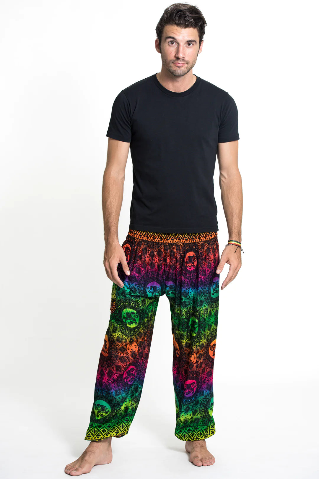 Rainbow in Green Elephant Unisex Pants, Thailand