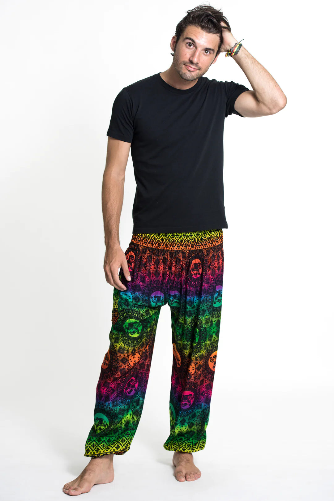 Rainbow in Green Elephant Unisex Pants, Thailand