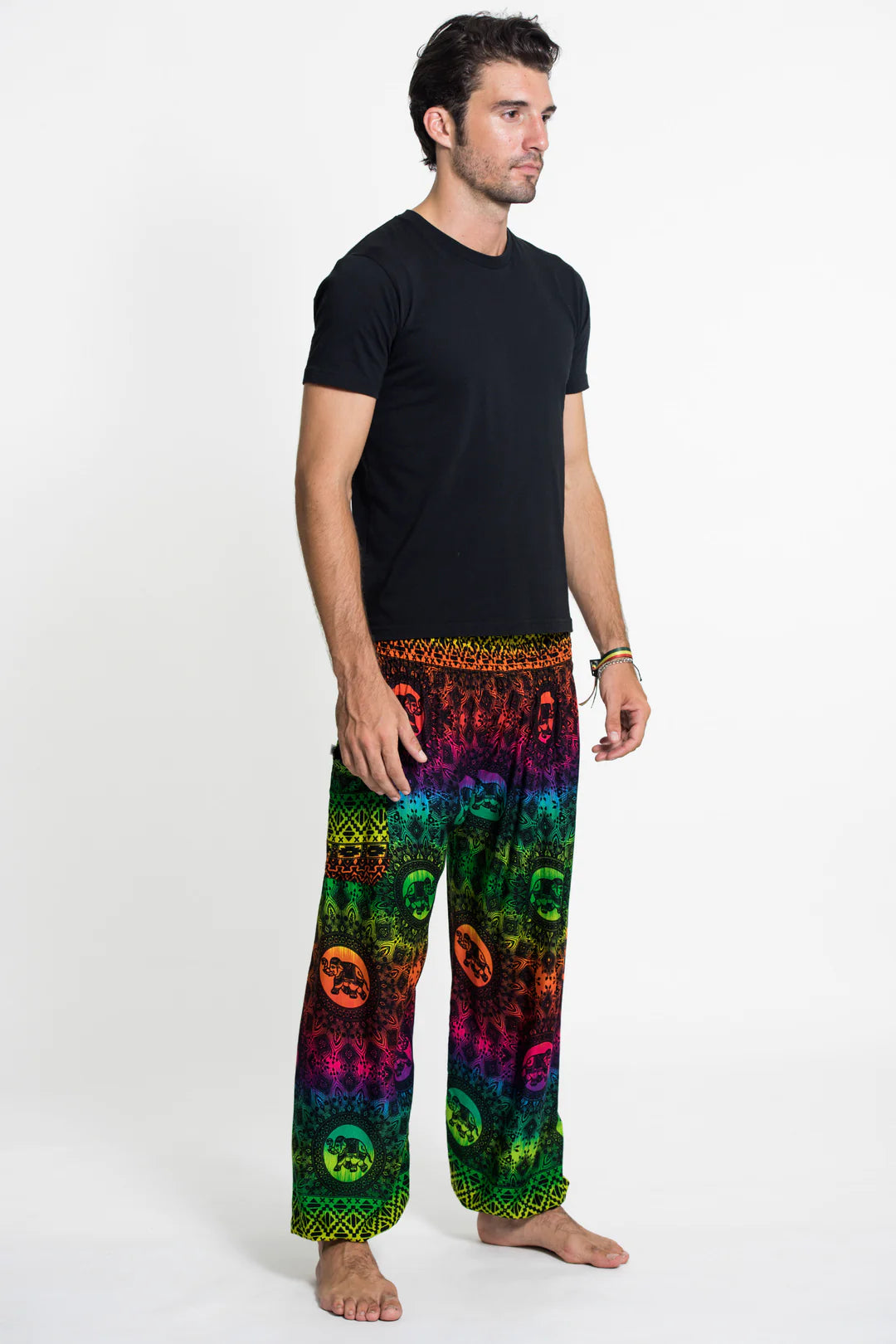 Rainbow in Green Elephant Unisex Pants, Thailand