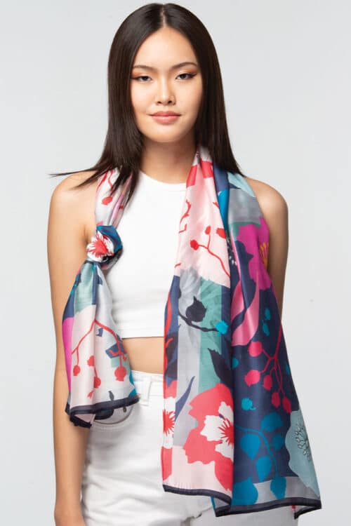 Cupro Scarf / Navy Floral Rishika, India