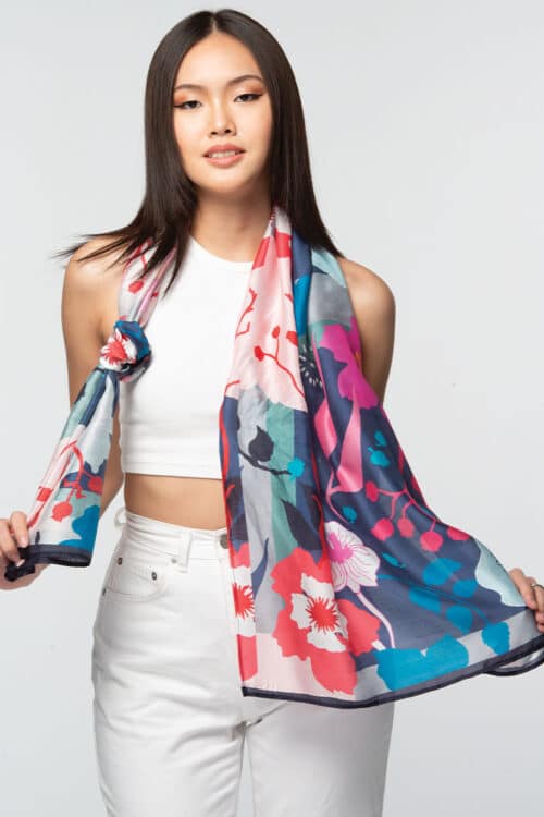 Cupro Scarf / Navy Floral Rishika, India