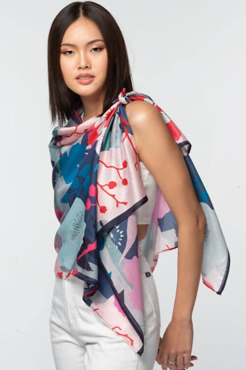 Cupro Scarf / Navy Floral Rishika, India