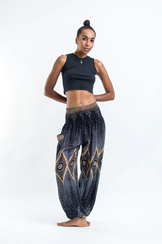 Diamond Black Peacock Unisex Harem Pants, Thailand