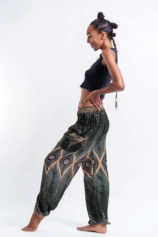 Diamond Green Peacock Unisex Harem Pants, Thailand