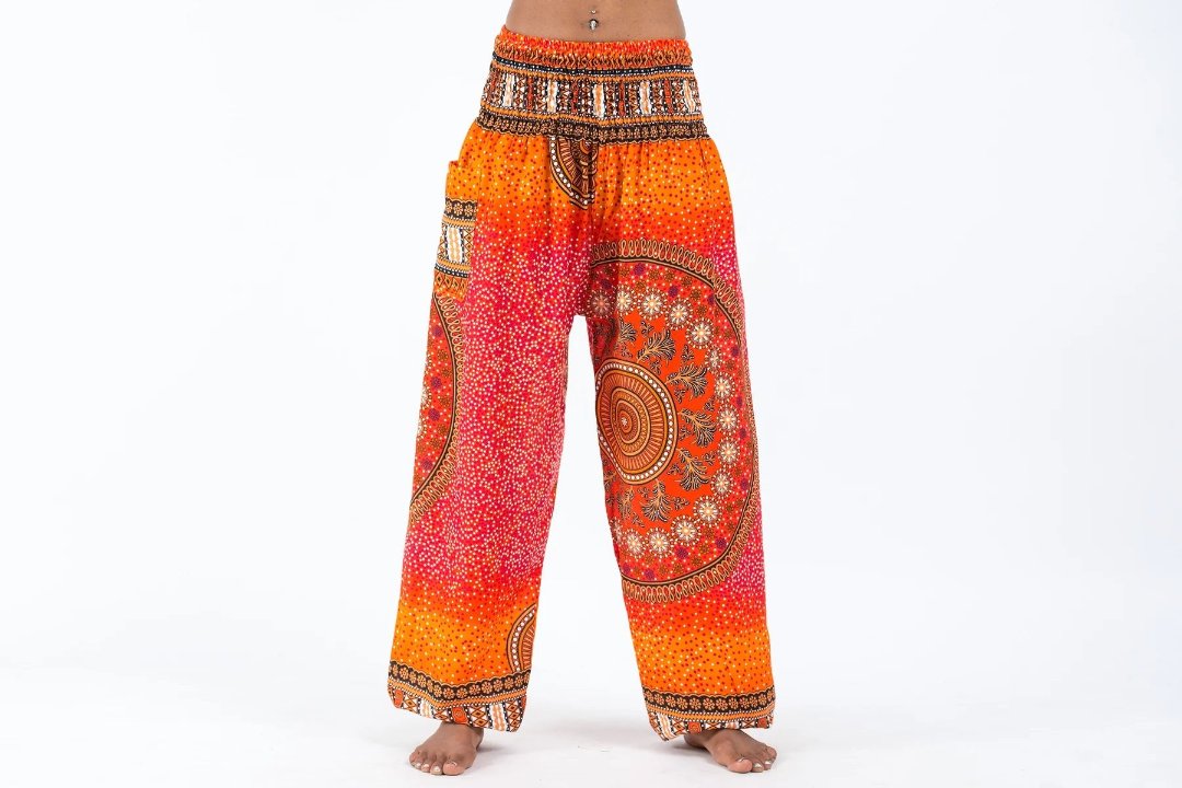 Tribal Chakras Women's Harem Pants in Orange, Thailand