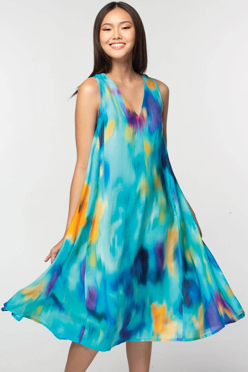 Aisha Cupro Dress:  Turquoise Multi