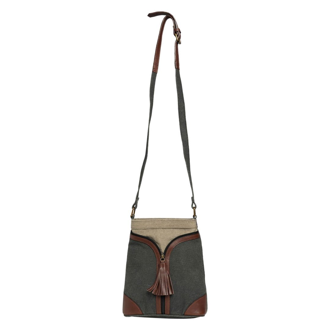 Crossbody Bag, Black Grey Canvas (ORIGINAL LEATHER), India