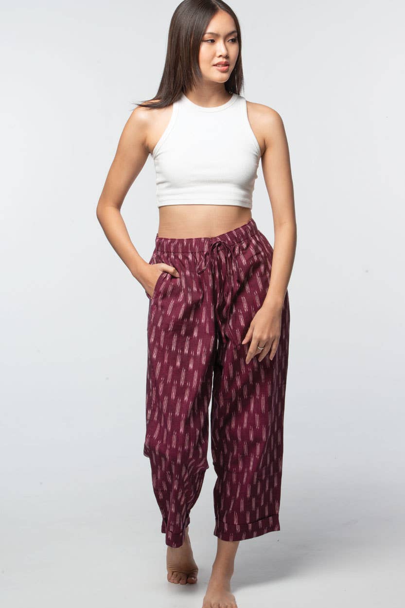 Pants, Ikat Handloom, Maroon, India