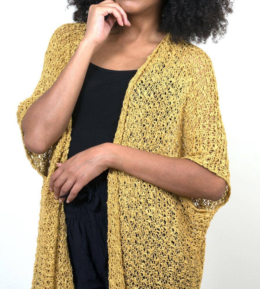 Mid Length Popcorn Knit Kimono - Mustard