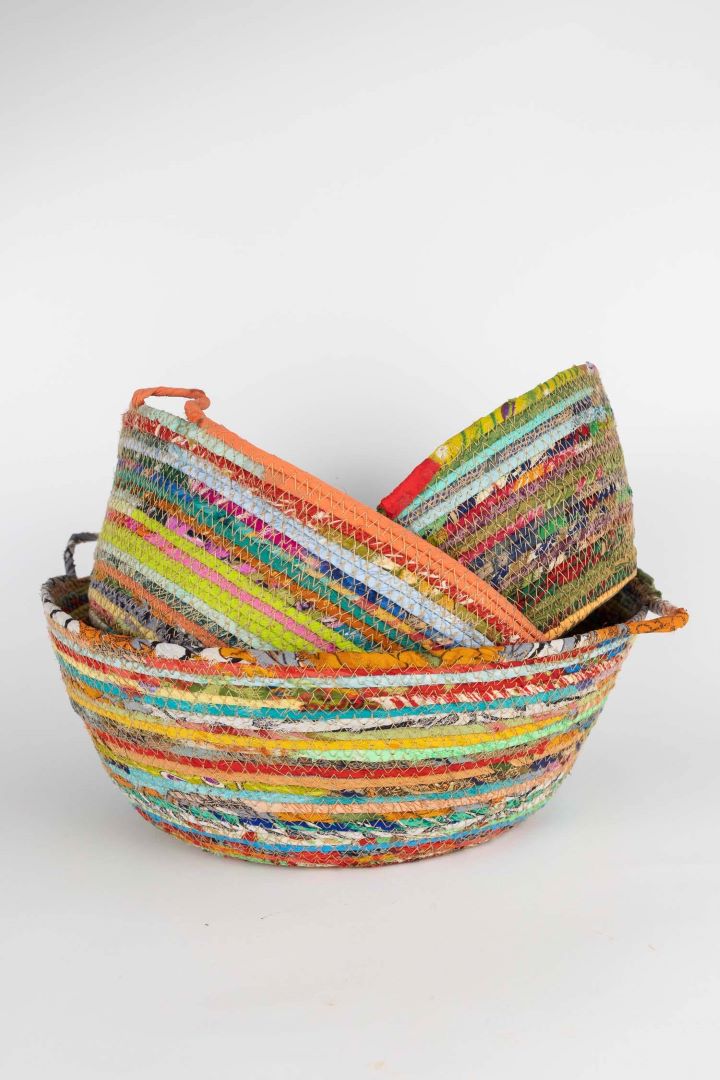 Recycled Sari Basket - Naya Table - Small, India