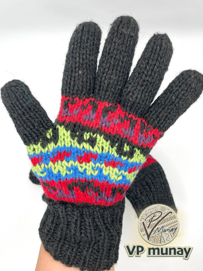 Alpaca Handmade Gloves - Black mix, Bolivia